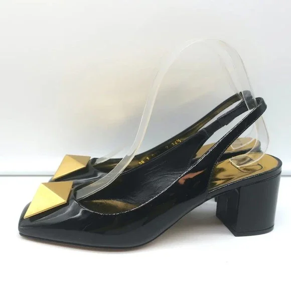 Valentino One Stud Slingback Pumps Black Patent Leather Size 36.5 NEW - Picture 5 of 10